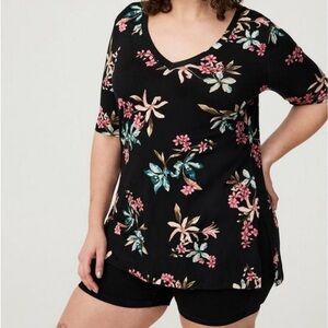 Torrid Black Jersey Tee with Pink Floral Print